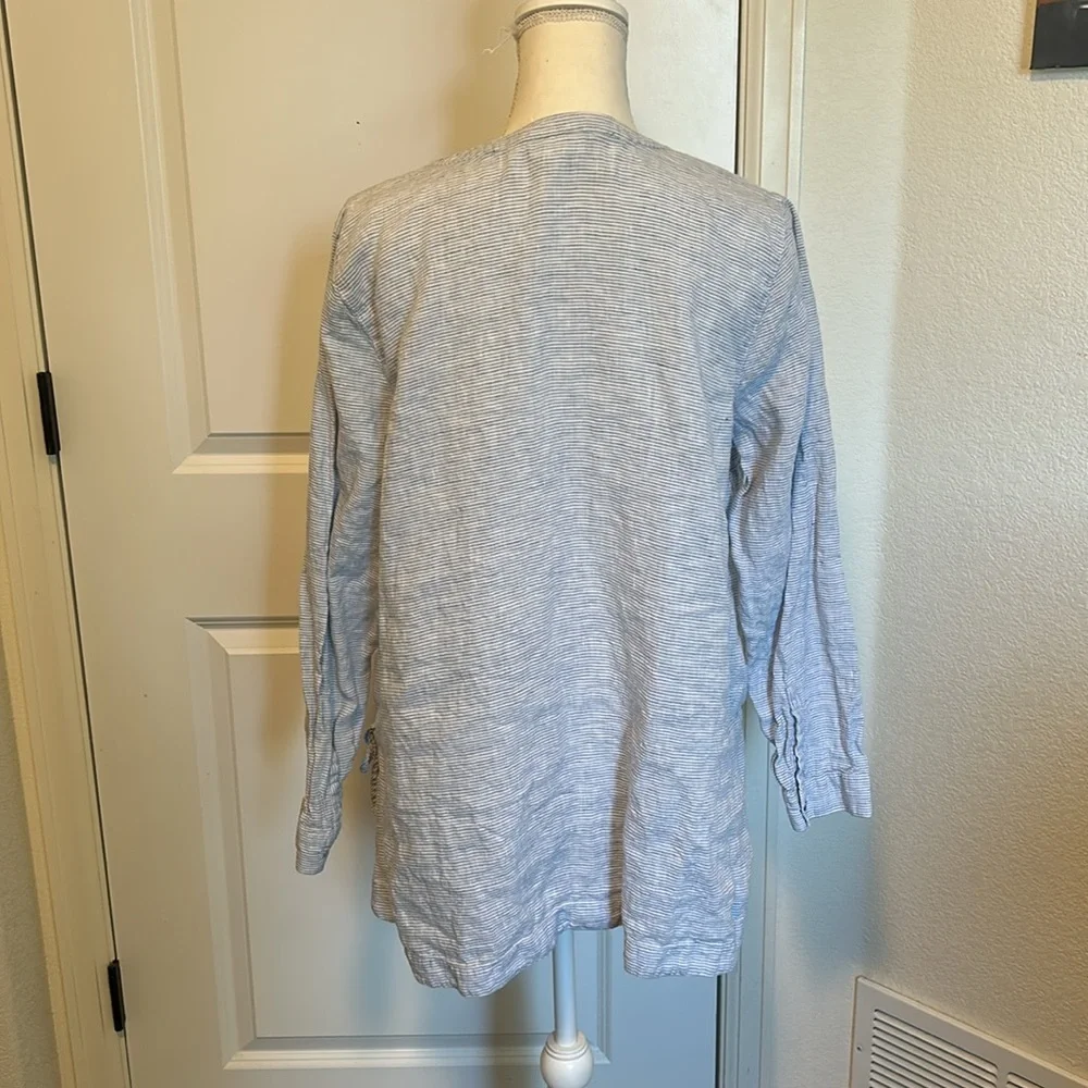 Women’s J.Jill 100% Linen Blue Button Up Long Sleeve Shirt Size Large - Picture 5 of 7